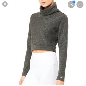 alo grey cropped turtleneck sweater / sweatshirt like new! Size xs